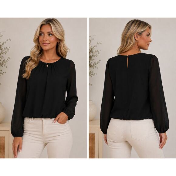 Tommy Hilfiger Tops - Tommy Hilfiger Black Long Sleeve Bubble Hem Blouse Small